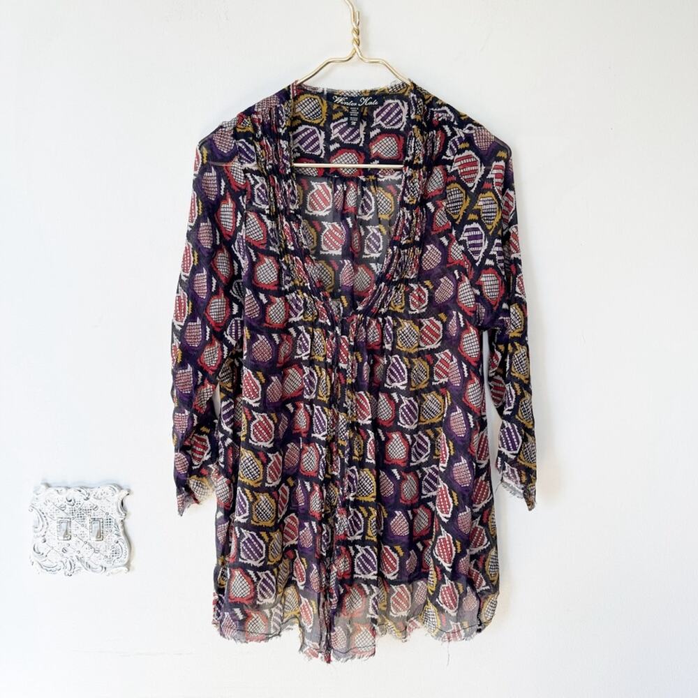 Winter Kate Vintage Silk Kimono Black Geo print Cardigan Jacket M Nicole Richie